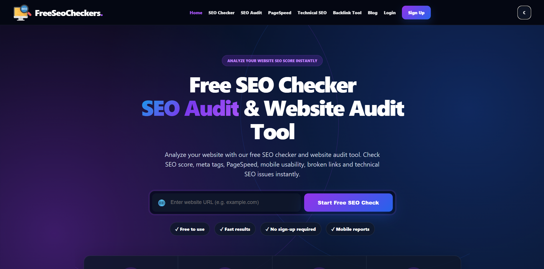 Dashboard of freeseocheckers.com